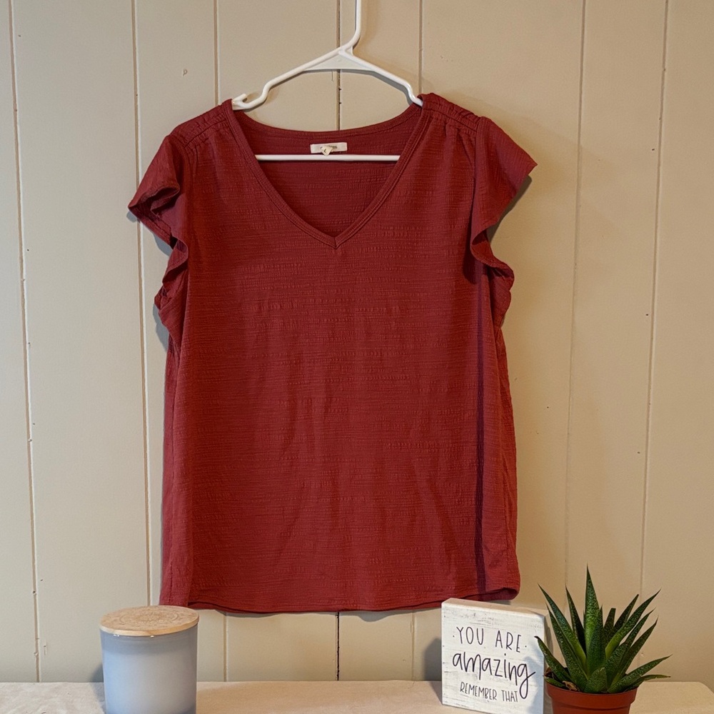 Maurices Rust V-Neck Flutter Sleeve Top